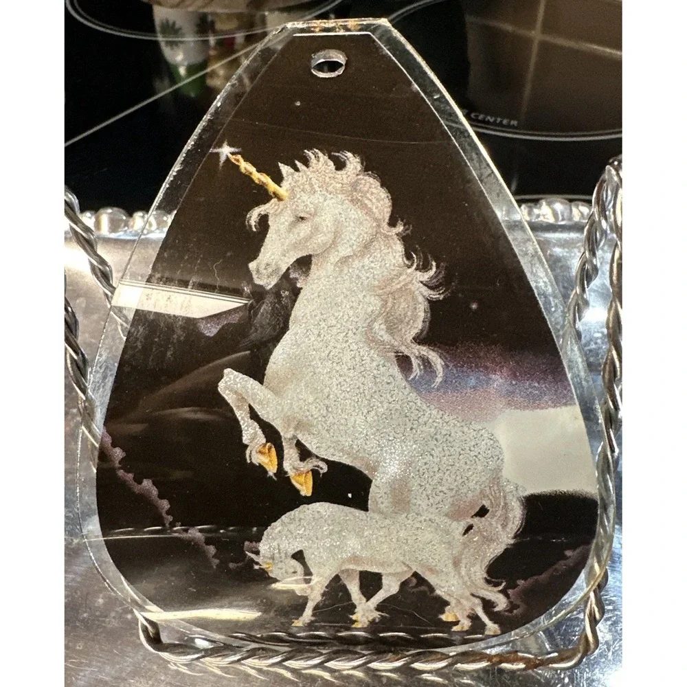 Vintage 1980s Unicorn & Foal Curved Glass Touch Lamp Shade Replacement Panel